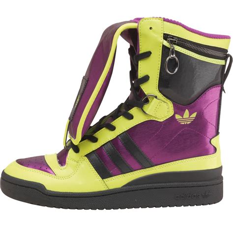 purple adidas high tops.